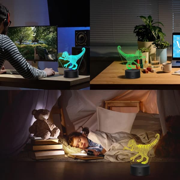 3D Dinosaur Natlampe til Børn - 16 Farver Børn Optisk