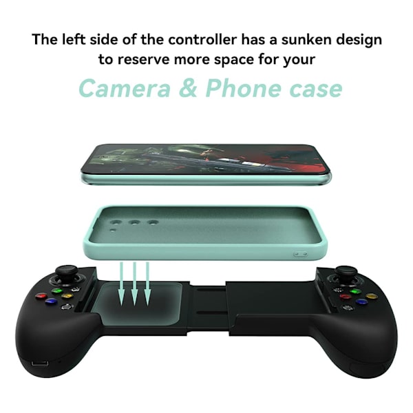 Mobilspelkontroll för Android med 4 mappningsknappar, trådlös Bluetooth-spelkontroll designad för Xbox Game Pass Ultimate, Steam Link, GeForce NOW (F Black