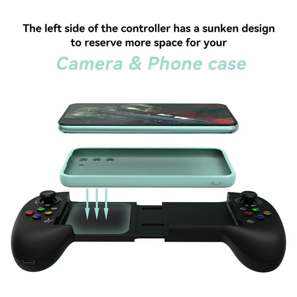 Mobilspilcontroller til Android med 4 kortlægningsknapper, trådløs Bluetooth-gamepad designet til Xbox Game Pass Ultimate, Steam Link, GeForce NOW (F Black