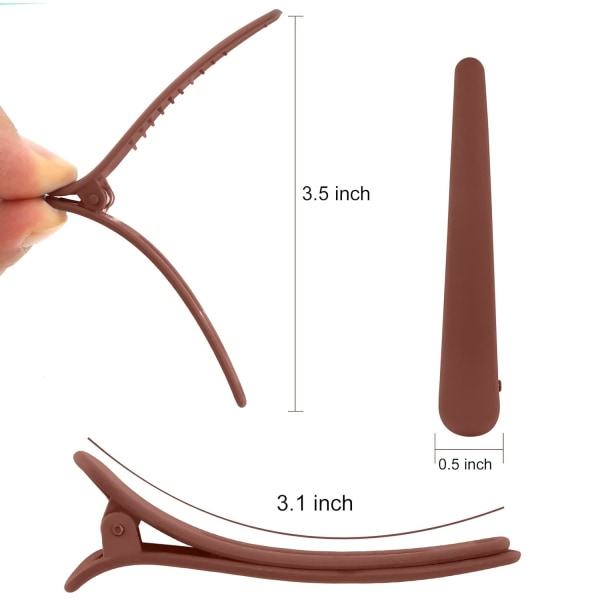 12 stk. hårklemmer til styling sektionering, 3,1 tommer matte alligator hårklemmer hårspænder ingen crease andebilled hårklemme Brown