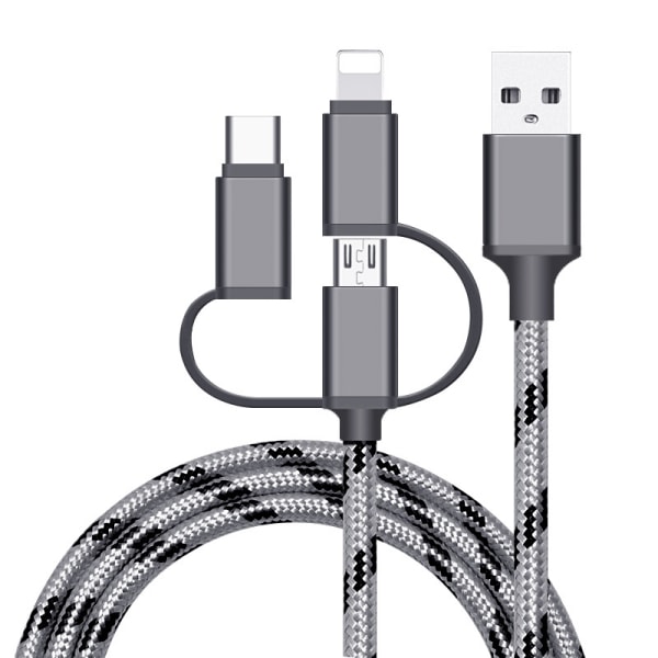 3 i 1 multi hurtigladekabel 3A nylonflettet USB A til Lightning/Type C/Micro USB-lader