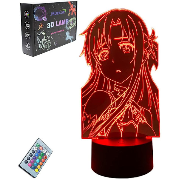SAO Anime Figur LED-lys Søt Gutter & Jenter Jul Bursdag Feriefest Gave Kirito/Asuna/Asada Shino 3D Optisk Illusjon Bordlampe