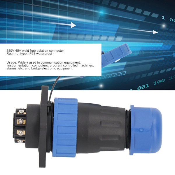 Vedenpitävä pistorasia-liitin 380V 45A IP68 Vedenpitävä hitsausvapaa ilmailuteholiitin 9-napainen, kosketushalkaisija 1,8 mm / 0,07 tuumaa Type A