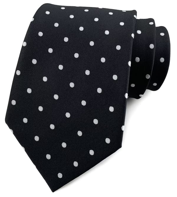 Herre sort hvid prikket slips, 3,15\" bredde 57\" længde, jacquardvævet mikrofiber polyester slips, klassisk formel forretningsbryllup Black Small Dot