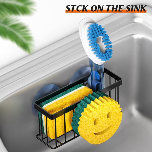 Smiley Face Svamphållare & Diskställ - 2 Sugproppar + Självhäftande Rem Kitchen Organizer för Svamp, Tvål & Diskborste