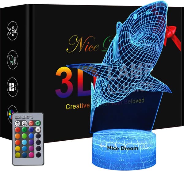 Nice Dream Hai 3D Optisk Illusionslampe, 3D Nattelys for Barn