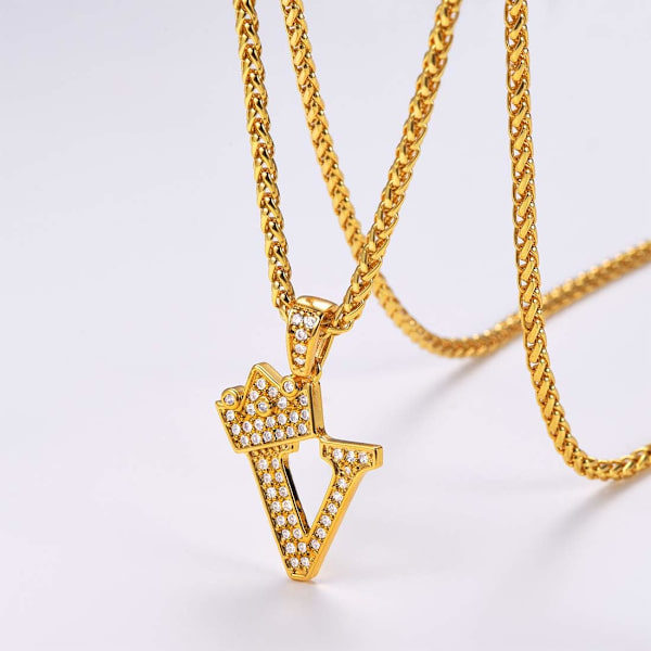 Krone Initial A-Z Halskæde, Iced Out Bogstav Vedhæng med 22-24 Tommer Kæde, Mænd Kvinder Bling Hip Hop Alfabet Navn Smykker Gave Store Initialer Halskæder V 18K Gold