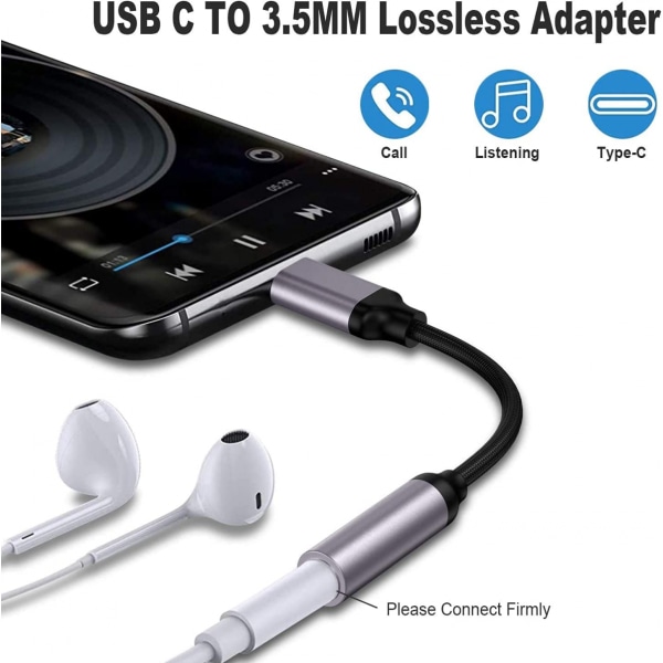 USB typ C till 3,5 mm adapter för hörlursuttag, USB C till