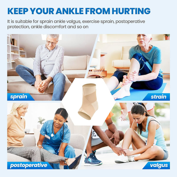 Ankelstøtte, Justerbar Åndbar Kompressionsankelstøtte, til Mænd og Kvinder med Forstuvede Ankler, Ankelbandage Stabiliserende Ligamenter, Plantar Fascii Complexion Large