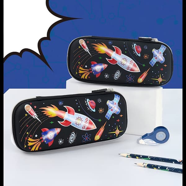 Pennfodral för flickor Söt pennfodral Cartoon Cat 3D EVA wit Rocket