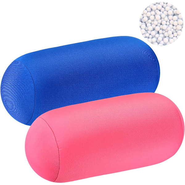 2 st mikro pärla rulle kudde 11,8 x 6,3 tum mjuk kudde bolster cylindrisk kudde mikro pärla kuddar för sova hem resor nacke huvud rygg stöd Pink Blue