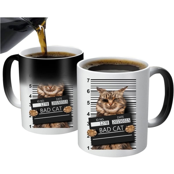 BAD CAT-varmefølsom farveskiftende keramisk kaffekrus (11 oz) Gave til Cat Lo