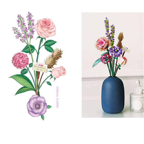 Mini-Lego Blombukett Byggset, Konstgjorda Blommor, DIY Unik Dekoration Hem, 547 Stycken Botanisk Kollektion för Barnpresent