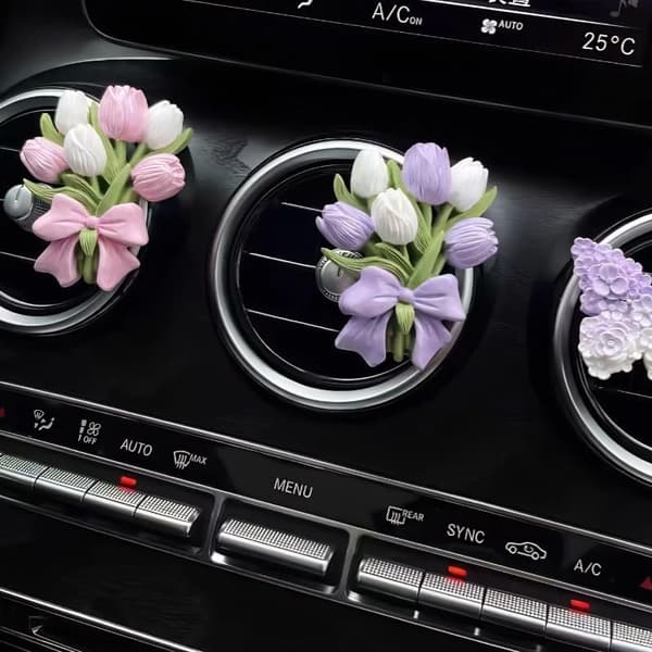 3-pakning Bilventil Diffuser - Blomsterduftklips med Stein Aromaterapi, Elegant Ventildekor for Bil og Kontor