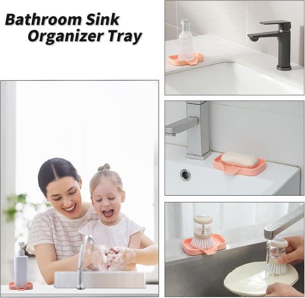 Silikone sæbeskål med afløbstud 4,9\"×3,2\" Multi-anvendelig organizer til badeværelse og køkkenvask Pink