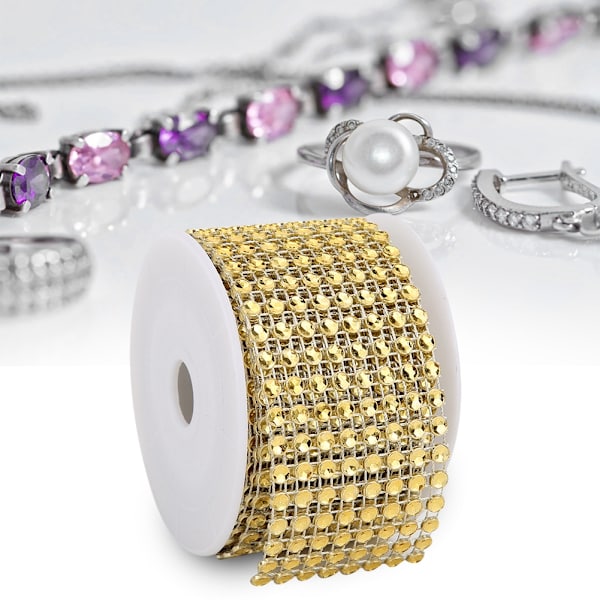 3PCS Rhinestone Mesh Roll Shiny Diamond Wrap Ribbon Trim DIY Håndlavet DekorationGuld
