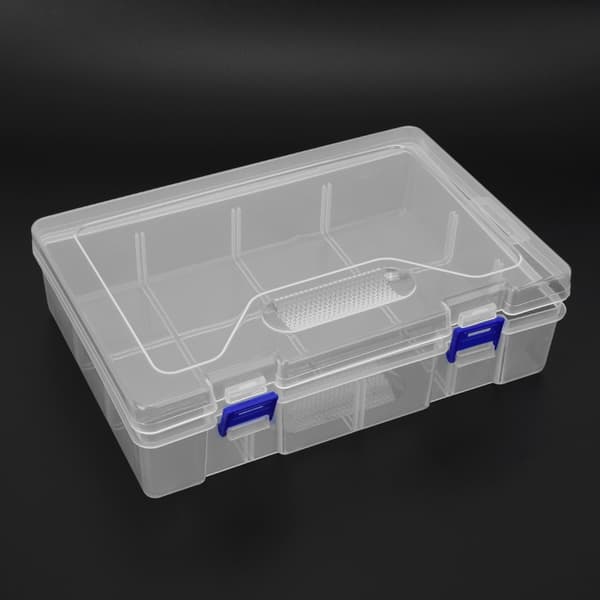 Transparent plastförvaringslåda Skrivbordsarrangör Förvaringslåda Smyckeskrin Blå spänne