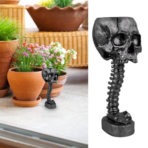 Kranium Planter Rygsøjle Stativ Sæt Innovativt Utsøgt Dekorativt Håndmalet Resin Skelet Blomsterpotte til Hjem Have Black