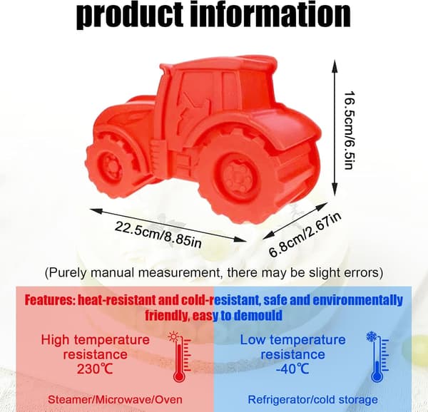 3D Traktor Silikon Bakformar - Diskmaskinssäker Bilkakform för Festkakor, Choklad & Desserter
