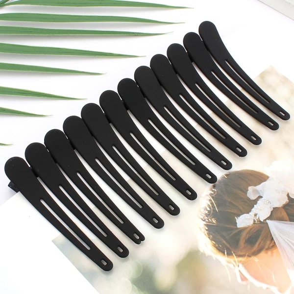 12 stk. hårklemmer til styling sektionering, 3,1 tommer matte alligator hårklemmer hårspænder ingen crease andebilled hårklemme Black