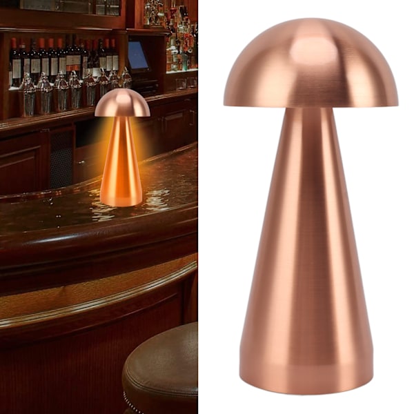 Sienimuotoinen pöytävalaisin 3 värilämpötilaa LED himmennettävä johdoton USB-ladattava moderni yöpöytävalaisin makuuhuoneeseen olohuoneeseen Rose Gold