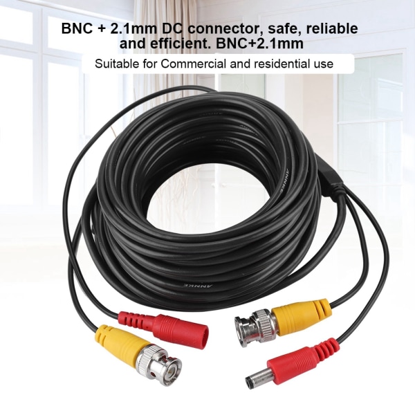 BNC + 2,1 mm DC CCTV forlængerkabel Videokoaksialkabel til kommerciel bolig (10M)