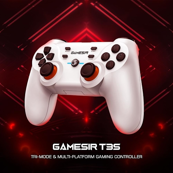T3S Trådlös spelkontroll, PC-kontroll för Windows 7/8/10/11, Android, Gamepad Joystick med Turbo och Dubbel Vibration, Spelkontroll för A GaneSir T3s(White)