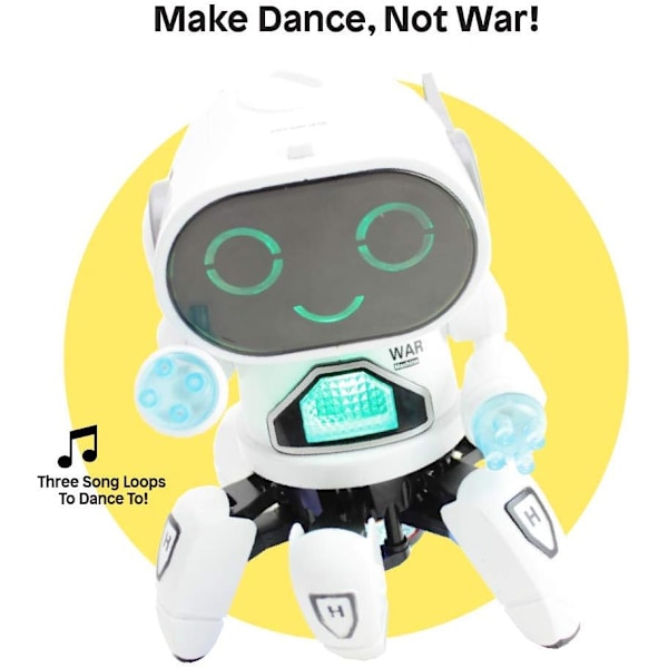 Pioneer Dansande Robot - Gående Dansande Elektronisk Robotleksak för Barn med Disco Blixtljus och Dansmusik - Batteridriven White