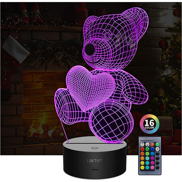 Bear 3D Illusion Lamp 16 Färgskiftande Smart Touch Eller Remot