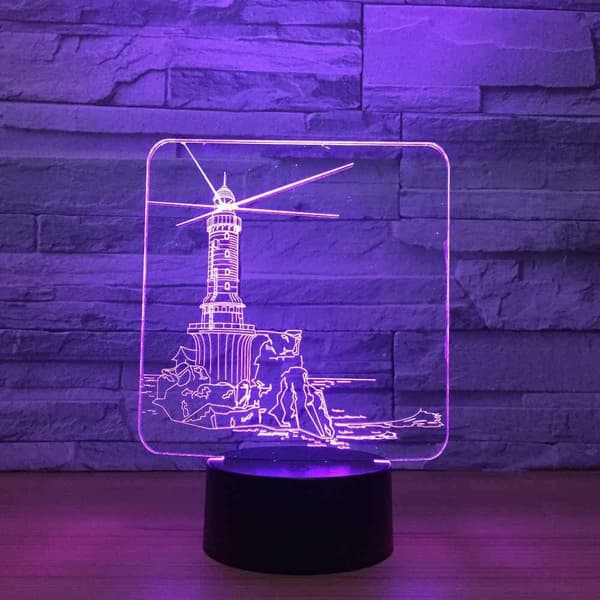 3D Illusjonsnattlampe Kystfyr bygning LED Natt