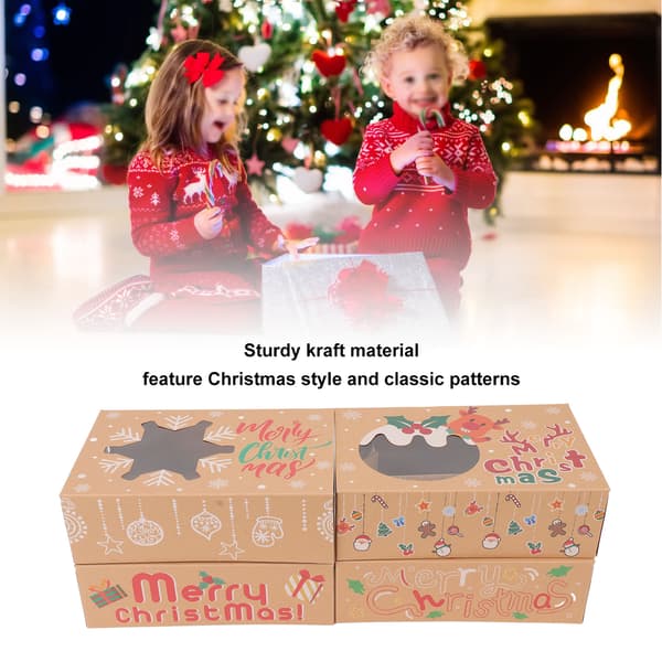 8 st presentförpackningar i kraftpapper med klassiskt mönster, robust struktur, julklappsaskar för fest, bröllop, födelsedag