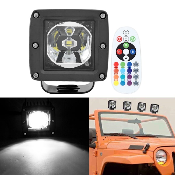 LED-lys Fjernkontroll Kvadratisk Lampe 10-30V Støtsikker Vanntett IP67