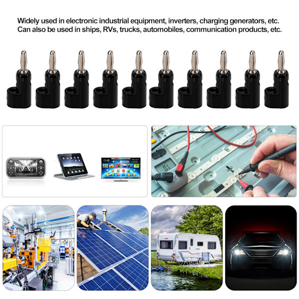 10 st/set 4mm Lödfria Bananpluggar Stapelbara Öppna Skruvar 30V AC‑60V DC Max 24A för Elektronik Industriutrustning Black