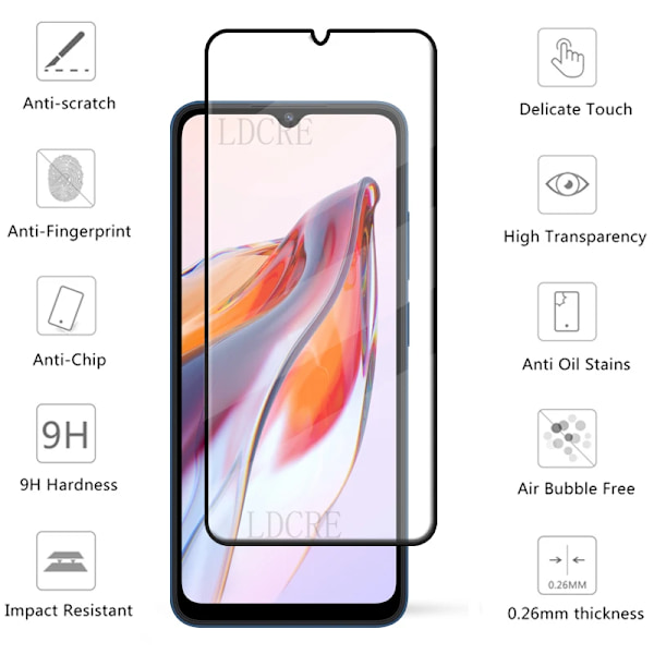 6-i-1 För Redmi 12C Glas För Xiaomi Redmi 12C Härdat Glas Full Cover 9H HD Skärmskydd För Redmi 12 C 12C Lins Glas