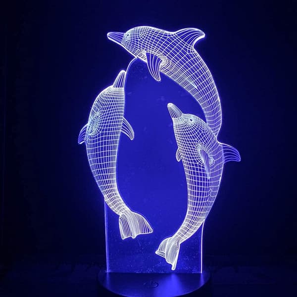 Dolphin Piges Gaver Akryl 3D Illusion Natlamper USB LE