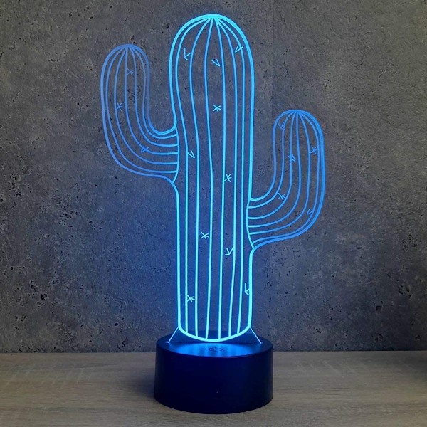 3D Kaktus Blomnattlampa Illusion Led 7 Färgförändring