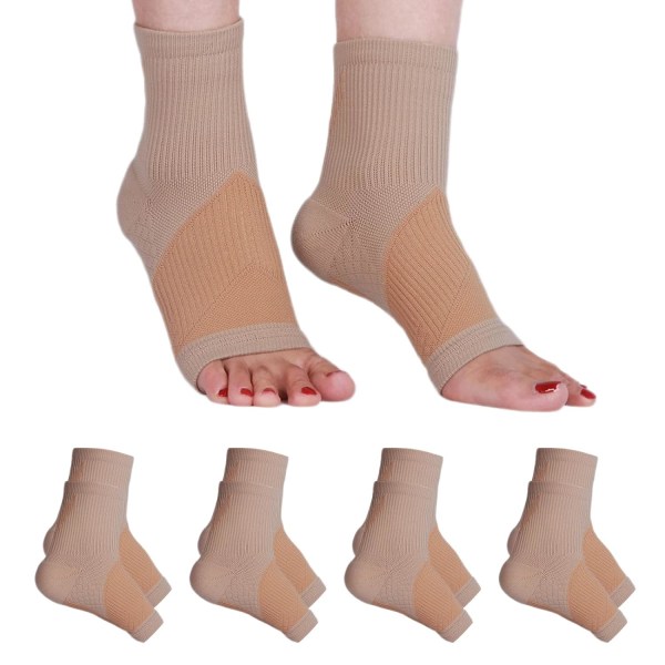 4-pak kompressionsstrømper til kvinder og mænd, ankelstativ til forstuvet ankel, buestøtteærme, fodbøjle, Gigtsmerte Achilles senebetændelse Plan Beige XL