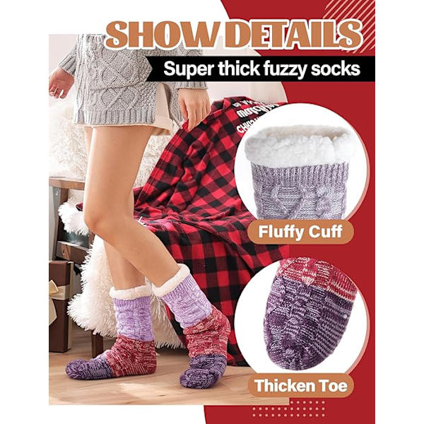 Dame Slippersokker Antislipp Fuzzy Fluffy Tykke Varme Hyttekoselige Komfortable Myke Fleece Hjemmegrep Sokker Purple