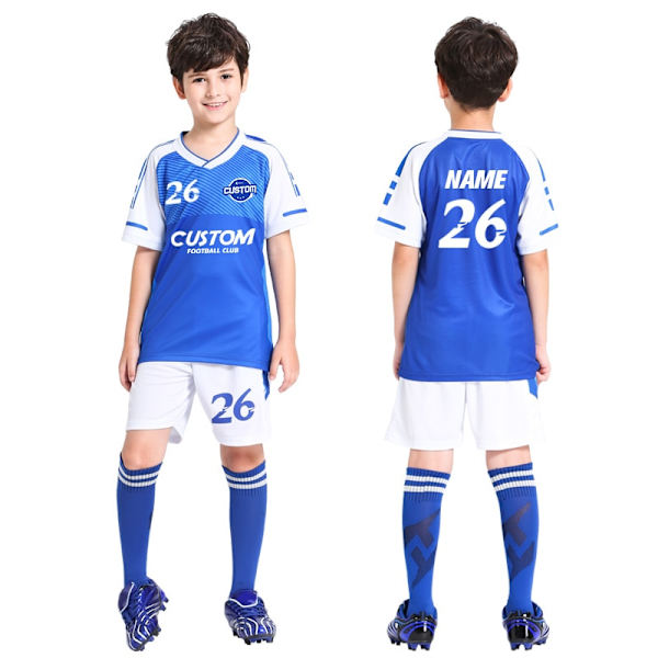 Fotbollströja för barn, personlig fotbollströja , set fotbollsuniform i polyester, Andas träningsfotbollsuniform för pojke Y304 Fancy blue 3XS