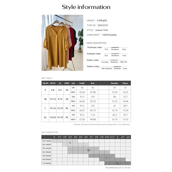 Neck Puff Sleeve Solid Color Loose Flowy Mini Kjole(Grøn L)