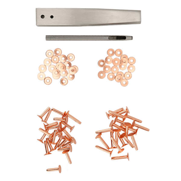 Kobbernagler Burrs Kit Kobbernagler med Settere Rustfrie Nagler DIY Lærhåndverktøy for Klær Veske Belte Stil C