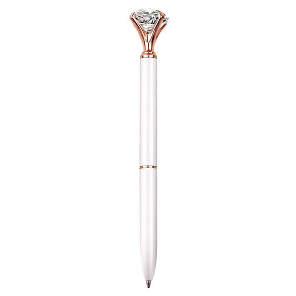 6 stk. krystall diamantpenner, rosegull metall kulepenn B
