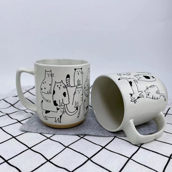 Hvid-Grå Tegneserie Katte Keramisk Krus med Håndtag Kaffekrus 550ml/18.6oz. Sød Sjov Nyhed Vintage Gave Håndmalet