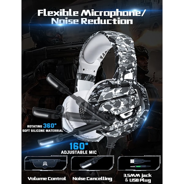 Peliheadset Mikrofonilla, Pelikuulokkeet Stereo 7.1 Surround Sound PS4 Kuulokkeet 50mm Ajurit, 3.5mm Audioliitin Korvan Yli Kuulokkeet Langalliset