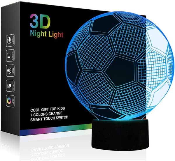 Fodbold Natlys til Drenge, 3D Illusion Lamper til Børneværelset, 7 Farver Touch Switch Seje Gaveideer til Piger Fødselsdag Jul