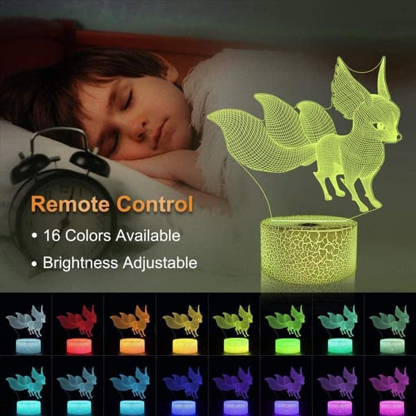 Animal Fox Legetøj 3D Illusion Natlampe Smart Touch Lampe, Cr