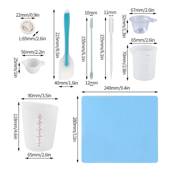 Silikone Målebæger Værktøjssæt Spatel Fingerhandsker Pipetter Epoksyharpiks Blanding Værktøjssæt til Håndværk Værktøjssæt Blue 32pcs