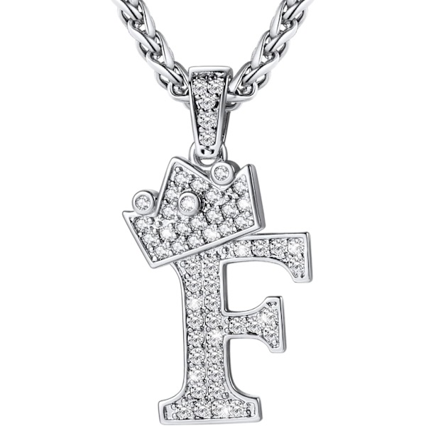 Krone Initial A-Z Halskæde, Iced Out Bogstav Vedhæng med 22-24 Tommer Kæde, Mænd Kvinder Bling Hip Hop Alfabet Navn Smykker Gave Store Initialer Halskæder F Silver