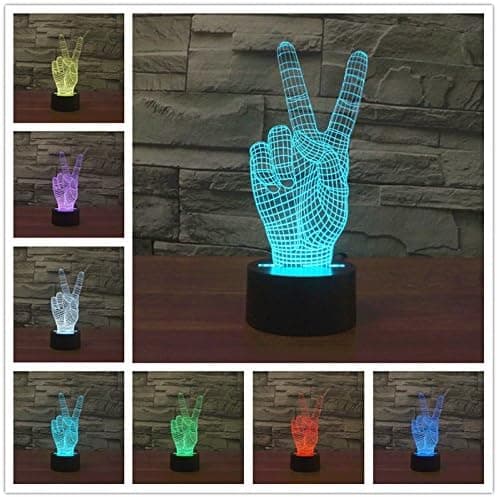 3D Victory Sign Gest Nattlys Touch Bord Skrivebord Optisk