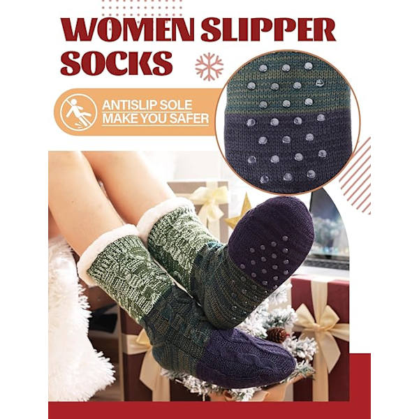 Dame Slippersokker Antislipp Fuzzy Fluffy Tykke Varme Hyttekoselige Komfortable Myke Fleece Hjemmegrep Sokker Green